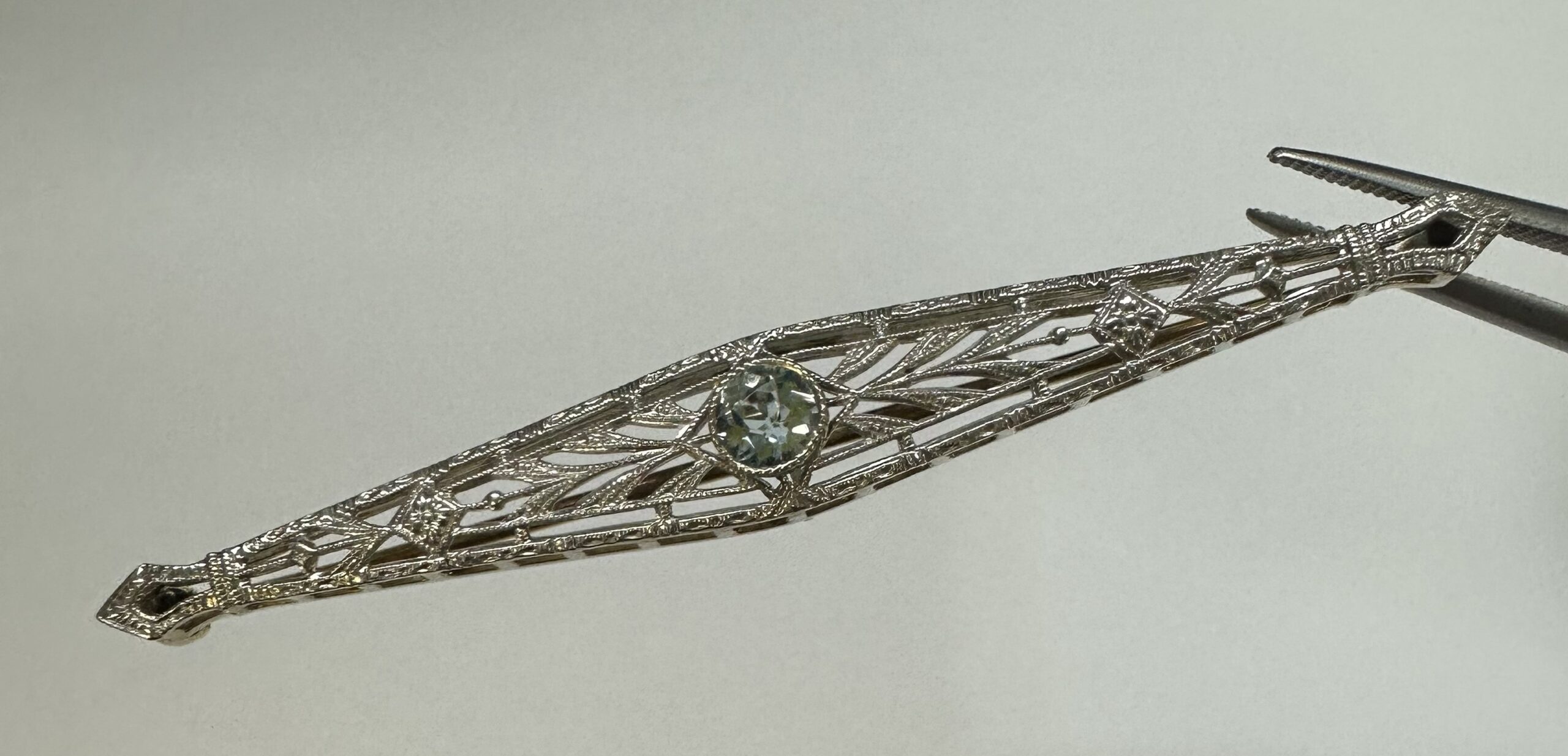 Antique Filigree 14k 2Tone Genuine Aquamarine Brooch - Image 14