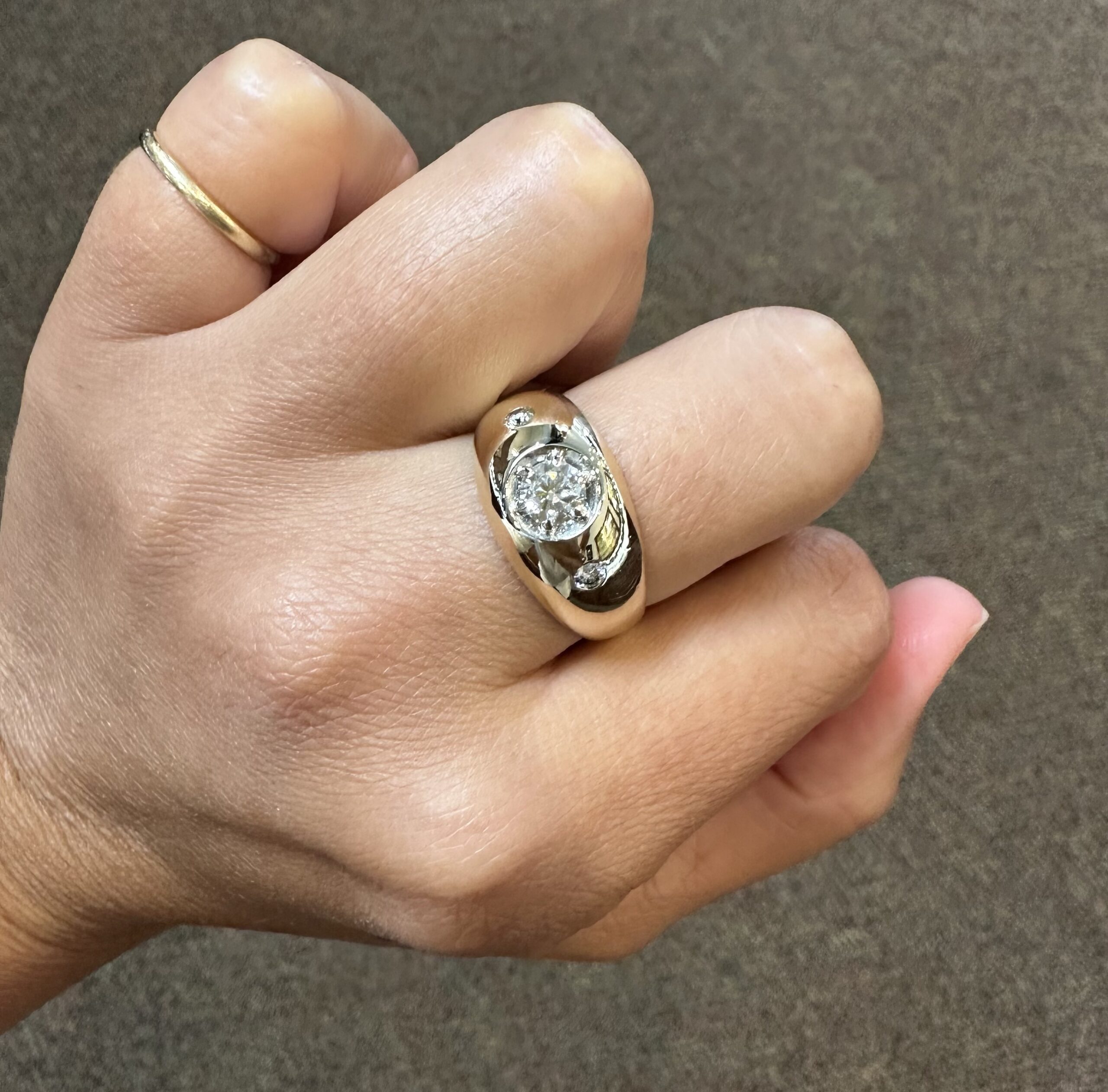 Gent’s 14k Yellow Gold .68 Cttw Round Brilliant Cut Diamond “Gypsy” Style Ring - Image 19