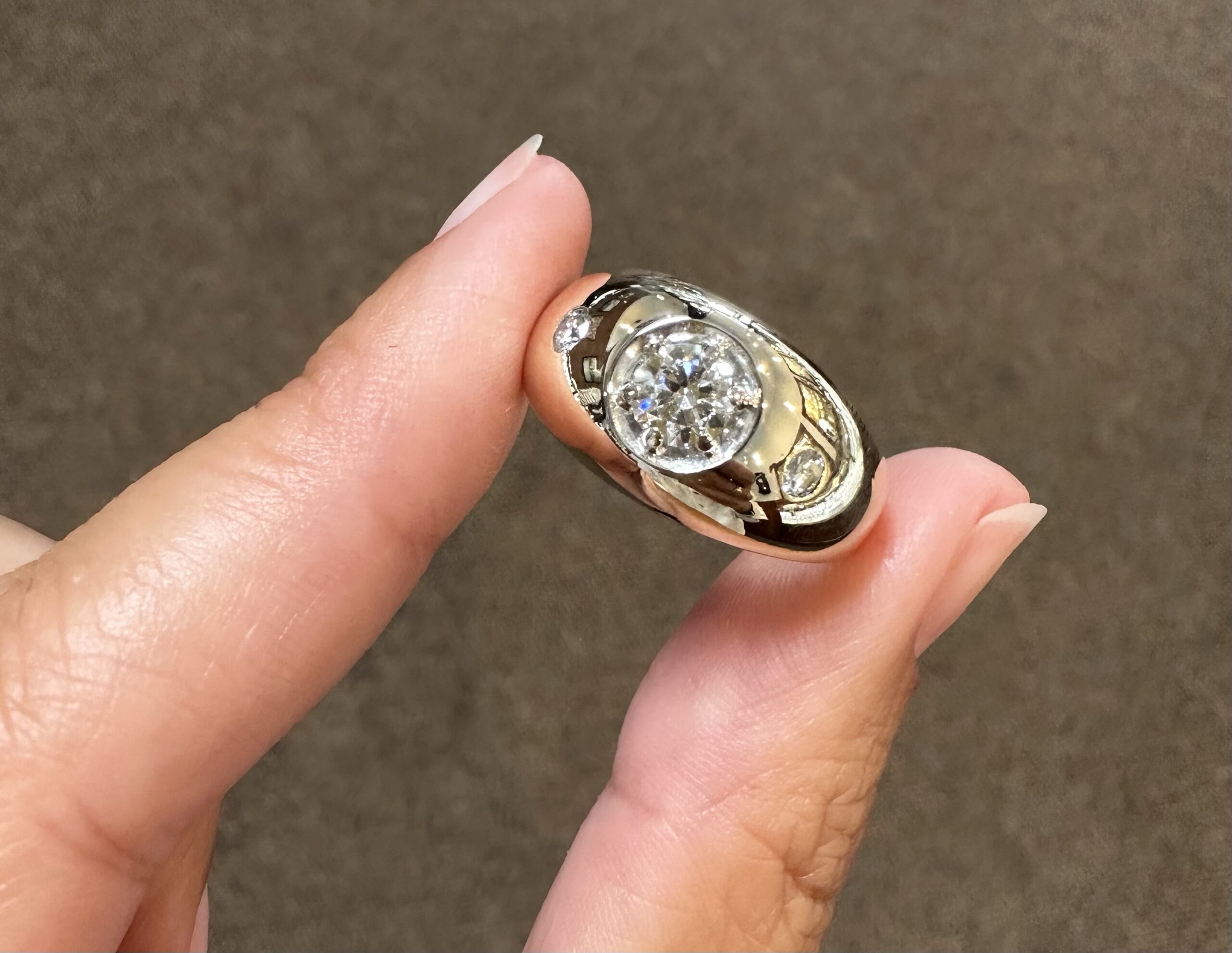 Gent’s 14k Yellow Gold .68 Cttw Round Brilliant Cut Diamond “Gypsy” Style Ring - Image 3