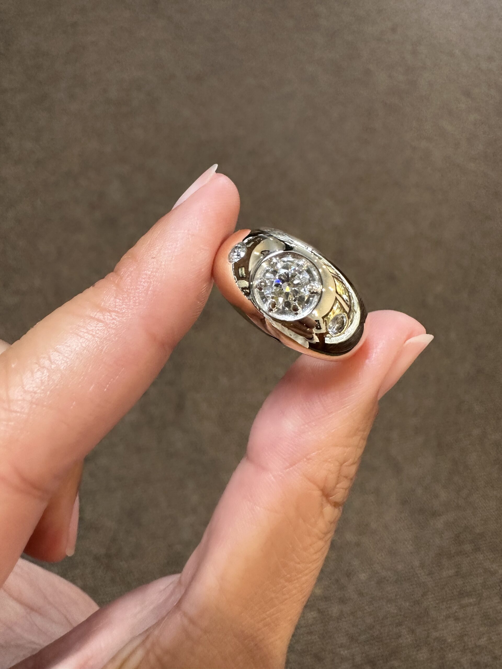 Gent’s 14k Yellow Gold .68 Cttw Round Brilliant Cut Diamond “Gypsy” Style Ring - Image 4