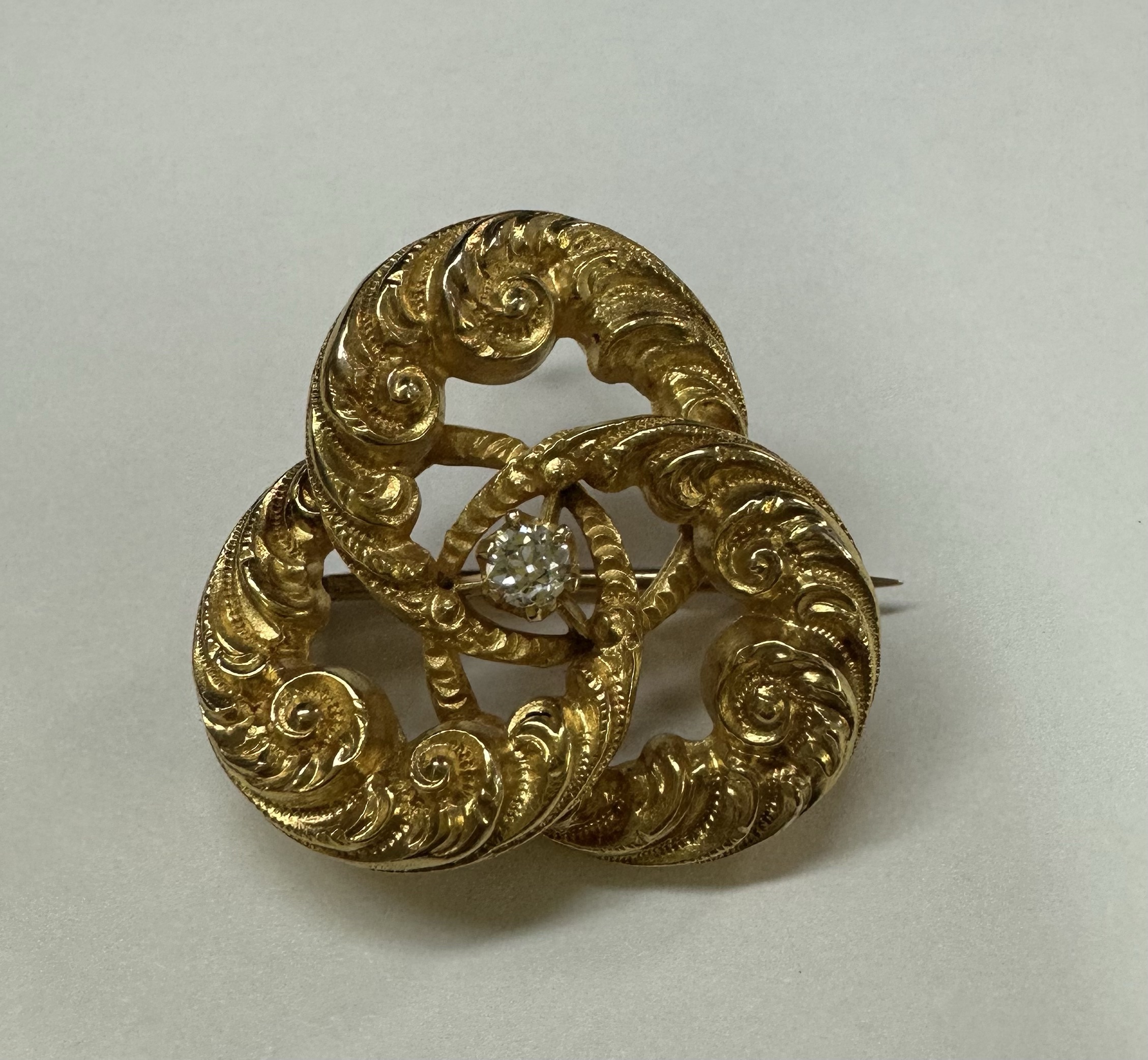 Antique 18k Yellow Gold Etruscan Motif Brooch With Diamond Accent - Image 11