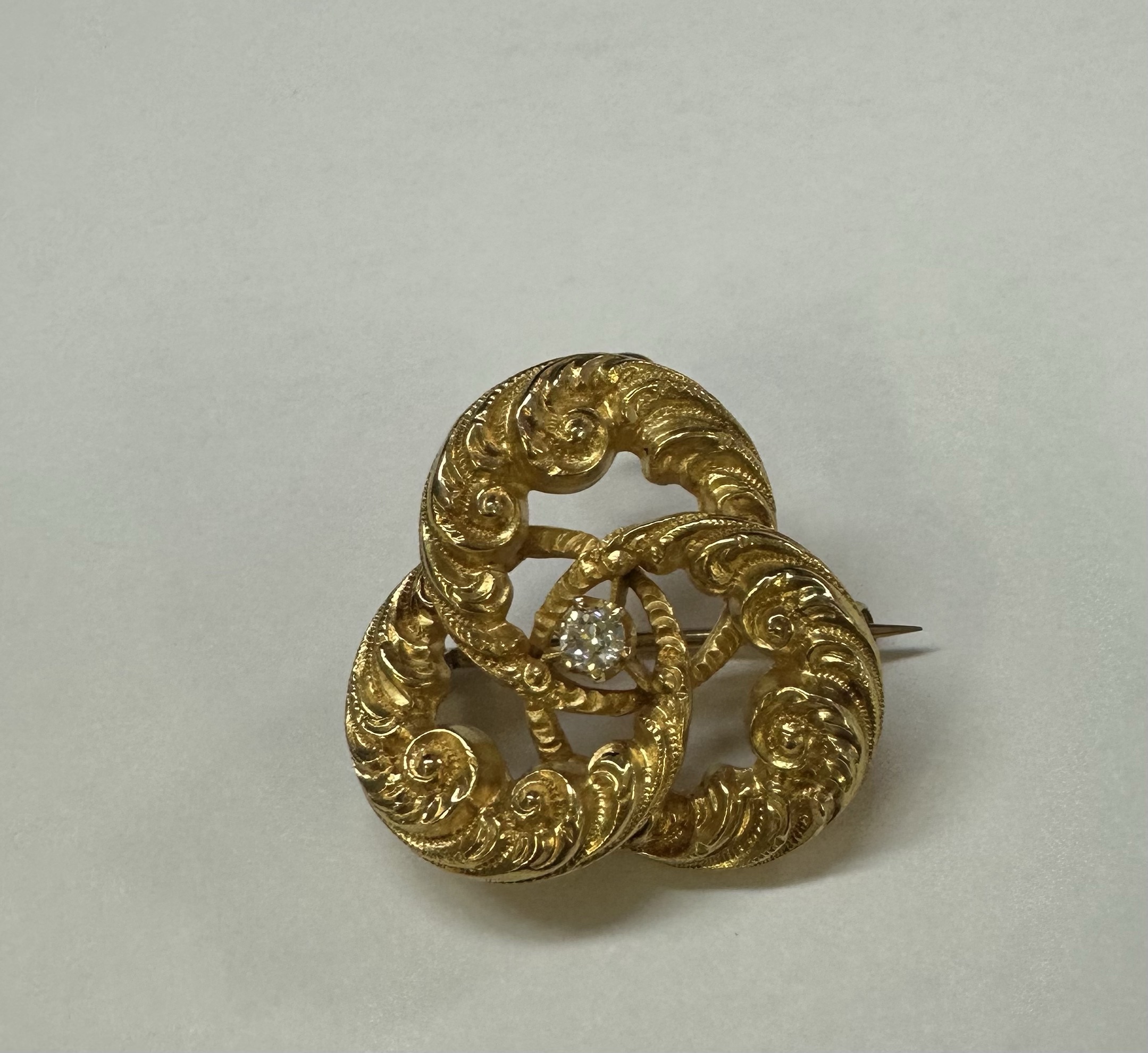 Antique 18k Yellow Gold Etruscan Motif Brooch With Diamond Accent - Image 8