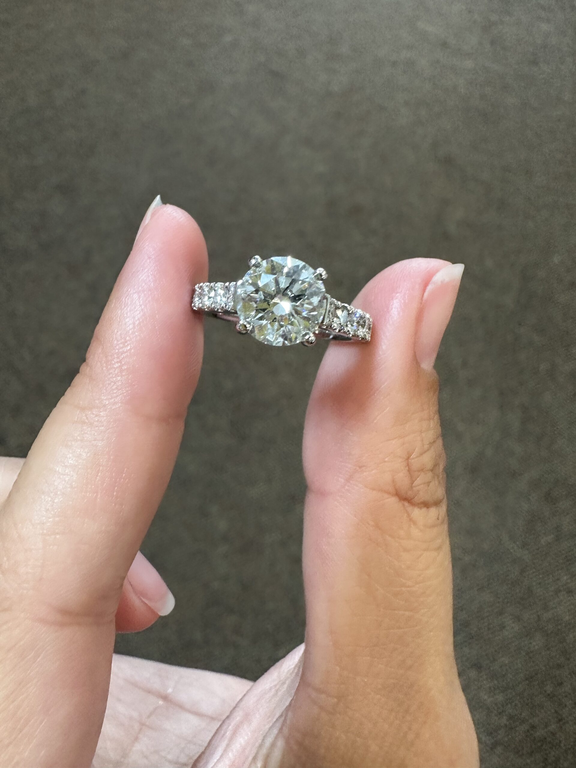 Custom Made Platinum Genuine 2.12 Carat Round Brilliant Cut Diamond Solitaire - Image 2