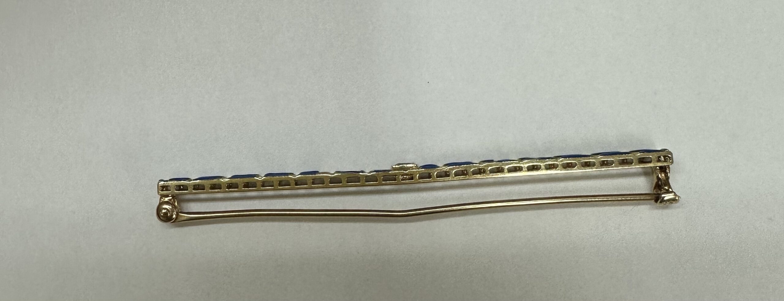 Antique 14k Yellow Gold Bar Pin With Sapphire Accent - Image 14