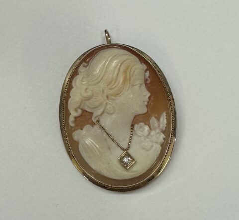 Vintage 14k Yellow Gold Cameo With Diamond Accent