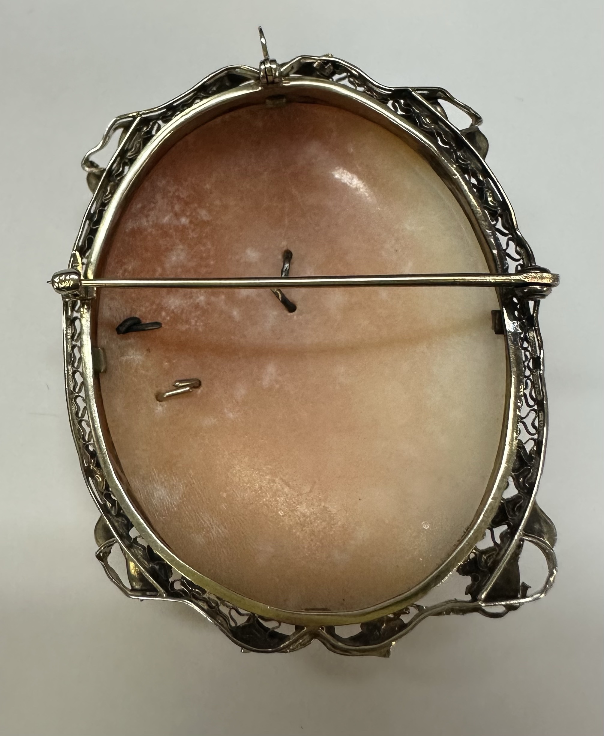 Antique 14k White Gold Filigree Woman With Jewelry Cameo - Image 17