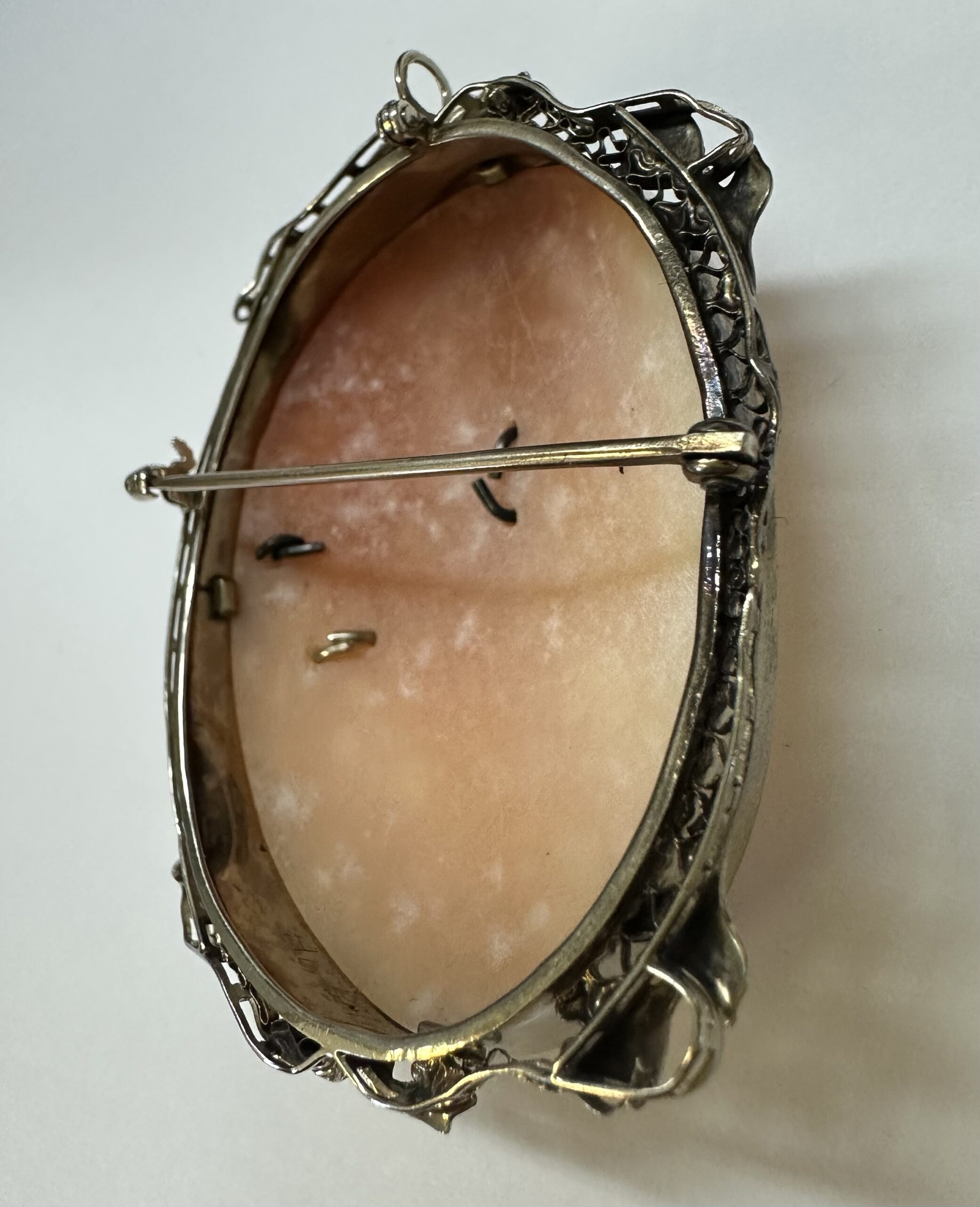 Antique 14k White Gold Filigree Woman With Jewelry Cameo - Image 18