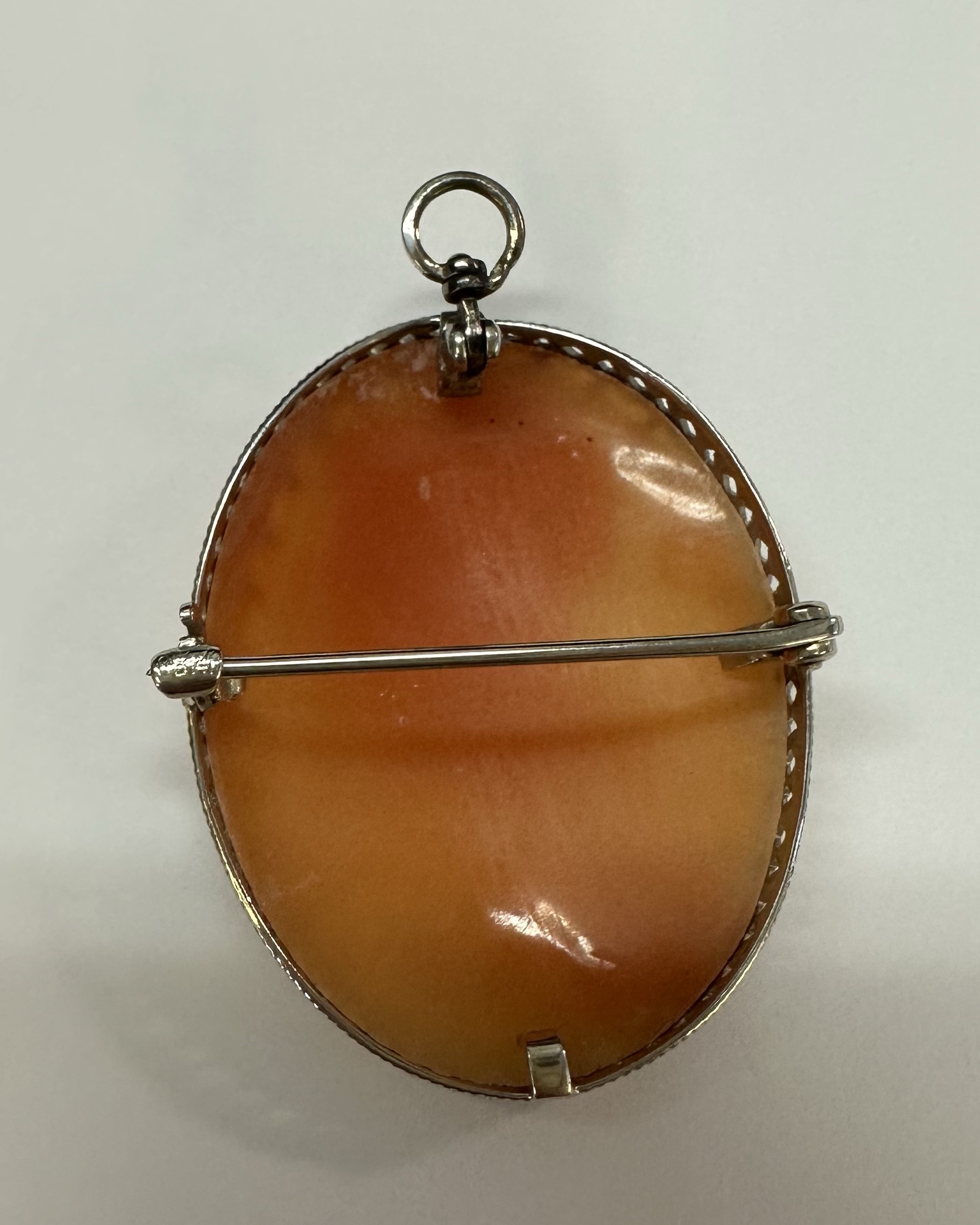 Vintage 14k White Gold Carved Shell Cameo Brooch - Image 11