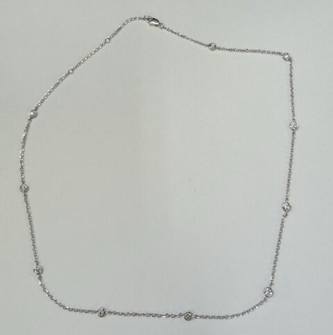 14k White Gold .75 Cttw Genuine Round Brilliant Cut Diamond By The Yard Necklace