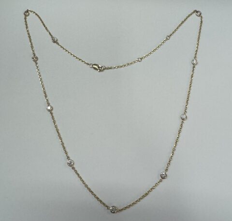 14k Yellow Gold Genuine .75 Cttw Round Brilliant Cut Diamond By The Yard Necklace