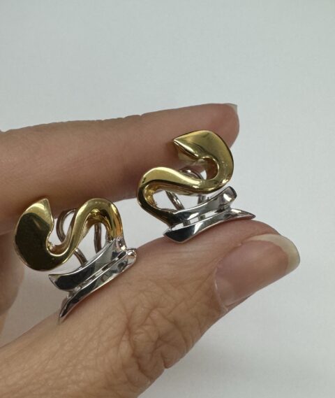 18k 2tone Freeform Handmade Post & Clip Earrings