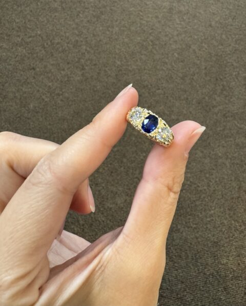 14k Yellow Gold Genuine Ceylon Sapphire & Diamond Ring