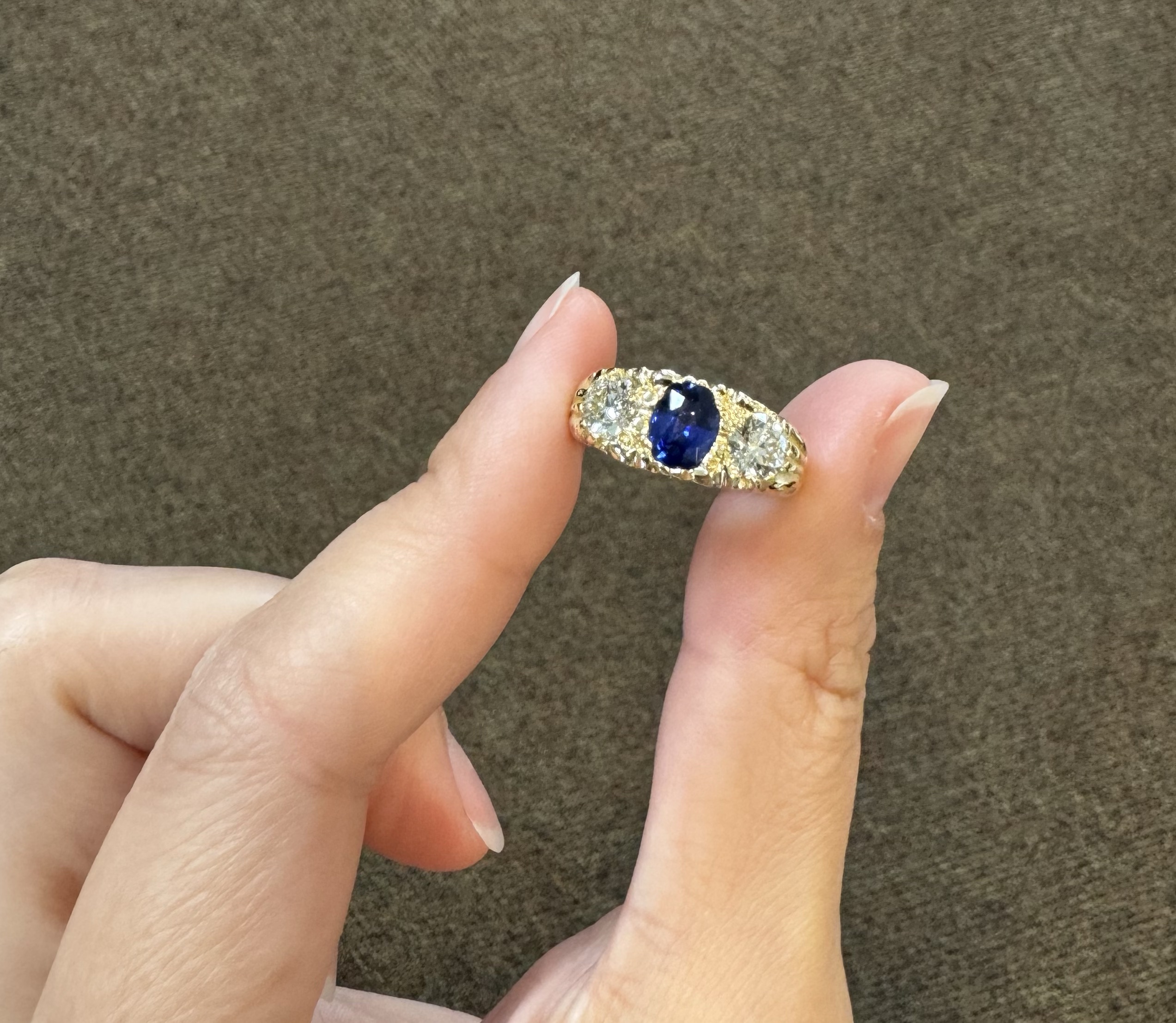 14k Yellow Gold Genuine Ceylon Sapphire & Diamond Ring - Image 3