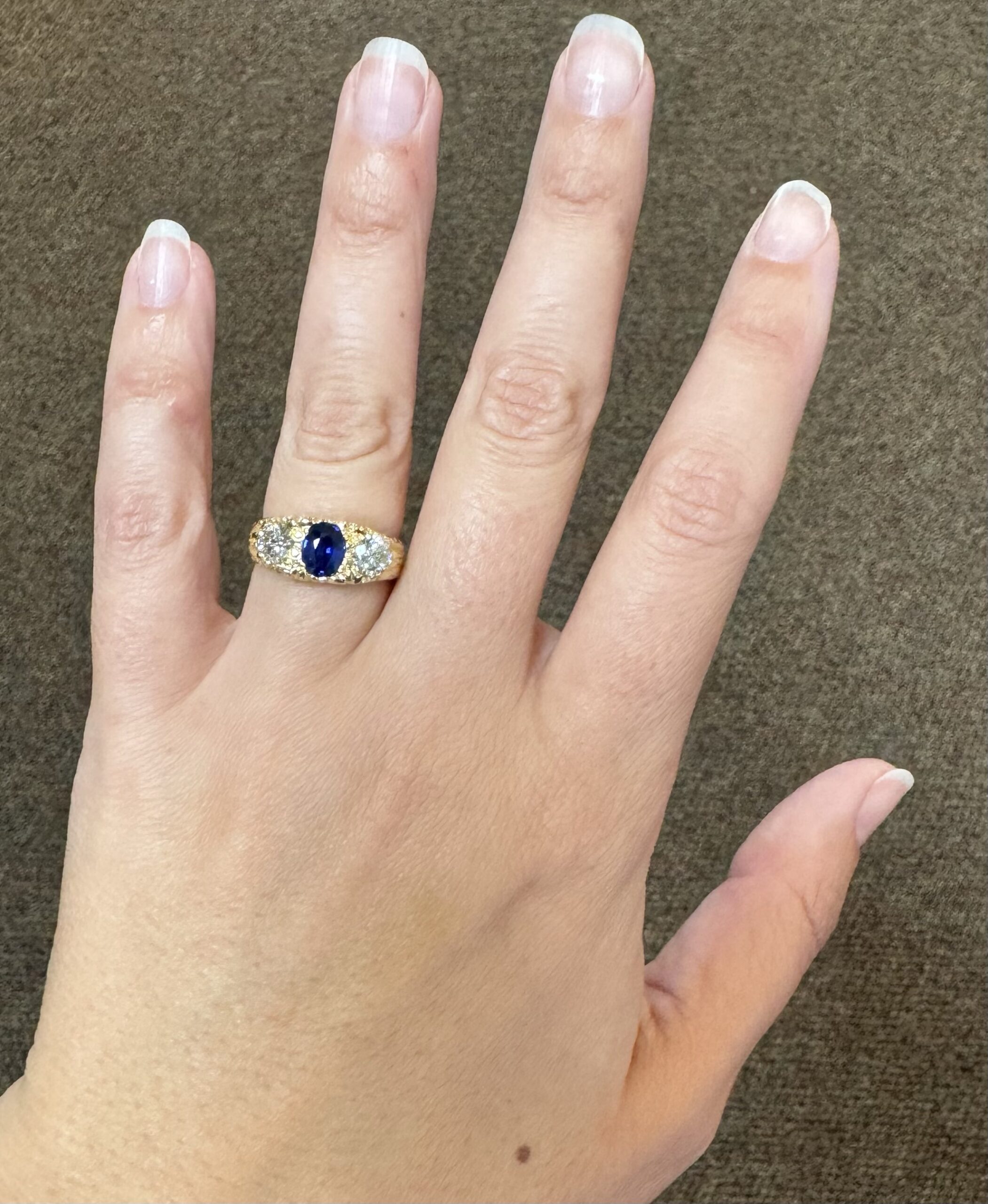 14k Yellow Gold Genuine Ceylon Sapphire & Diamond Ring - Image 5