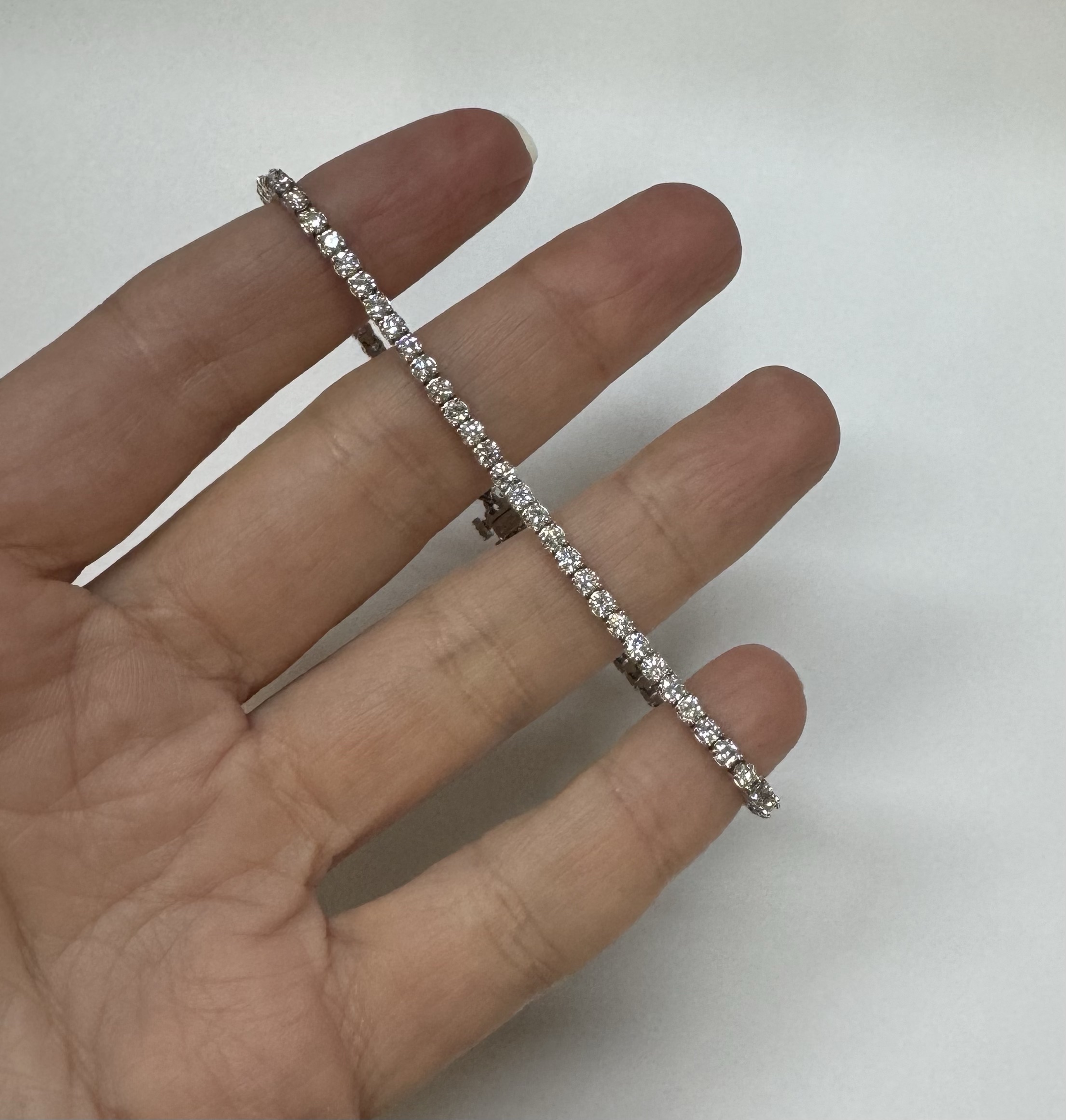 14k White Gold Genuine 3.05 Carat Round Brilliant Cut Diamond Tennis Bracelet - Image 11