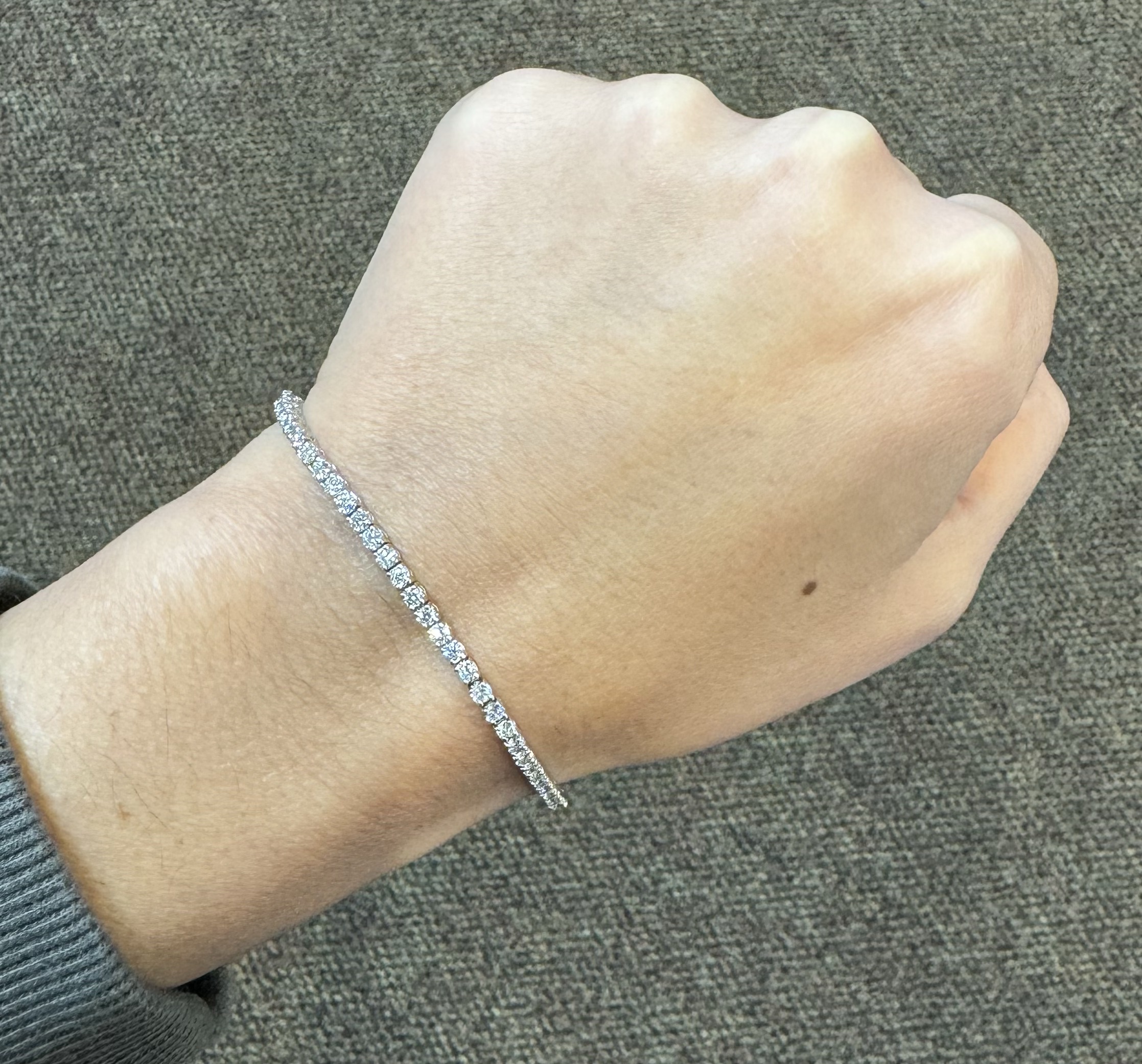 14k White Gold Genuine 3.05 Carat Round Brilliant Cut Diamond Tennis Bracelet - Image 16