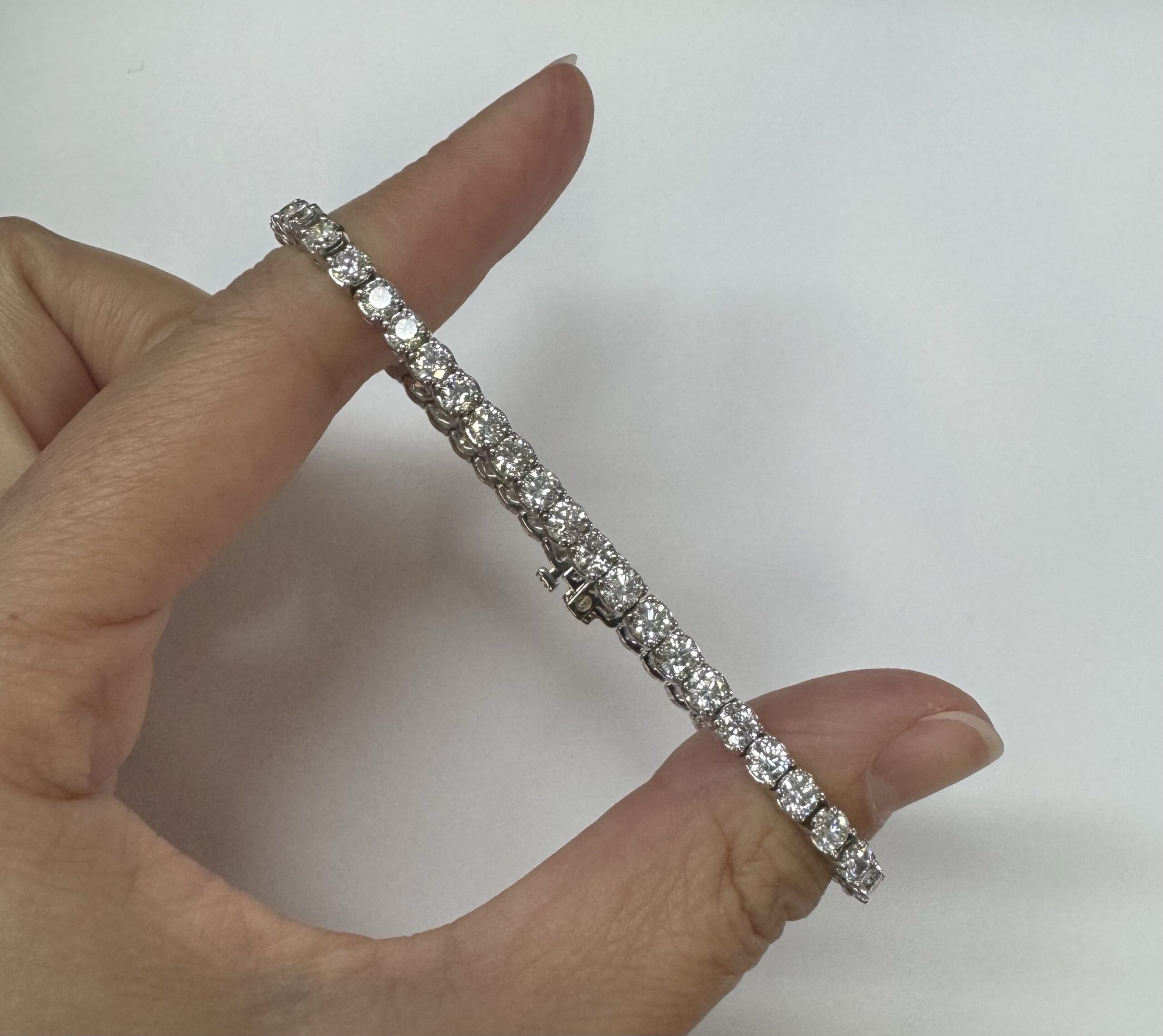 14k White Gold Genuine 7.19 Carat Round Brilliant Cut Diamond Tennis Bracelet - Image 5