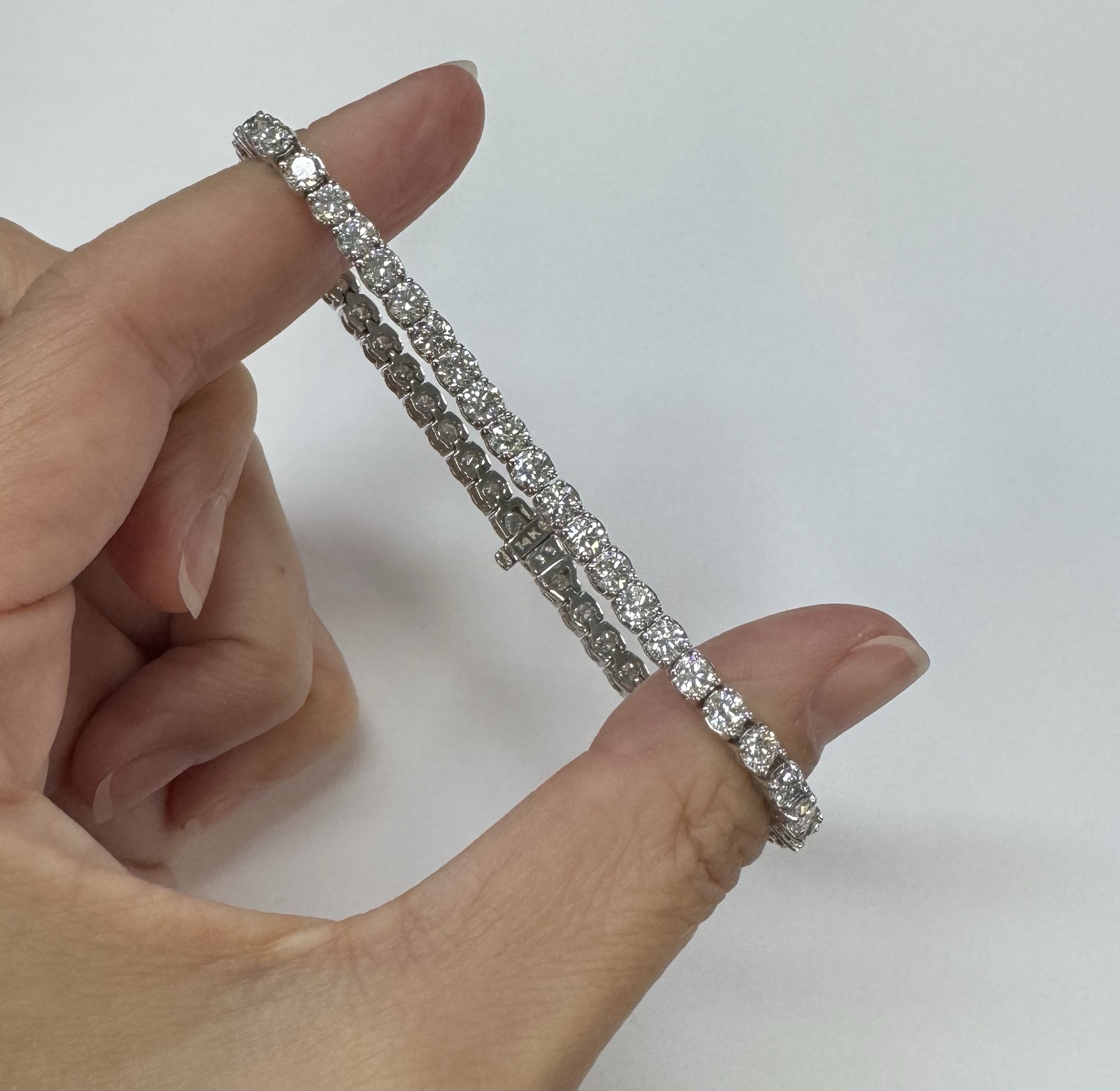14k White Gold Genuine 7.19 Carat Round Brilliant Cut Diamond Tennis Bracelet - Image 4