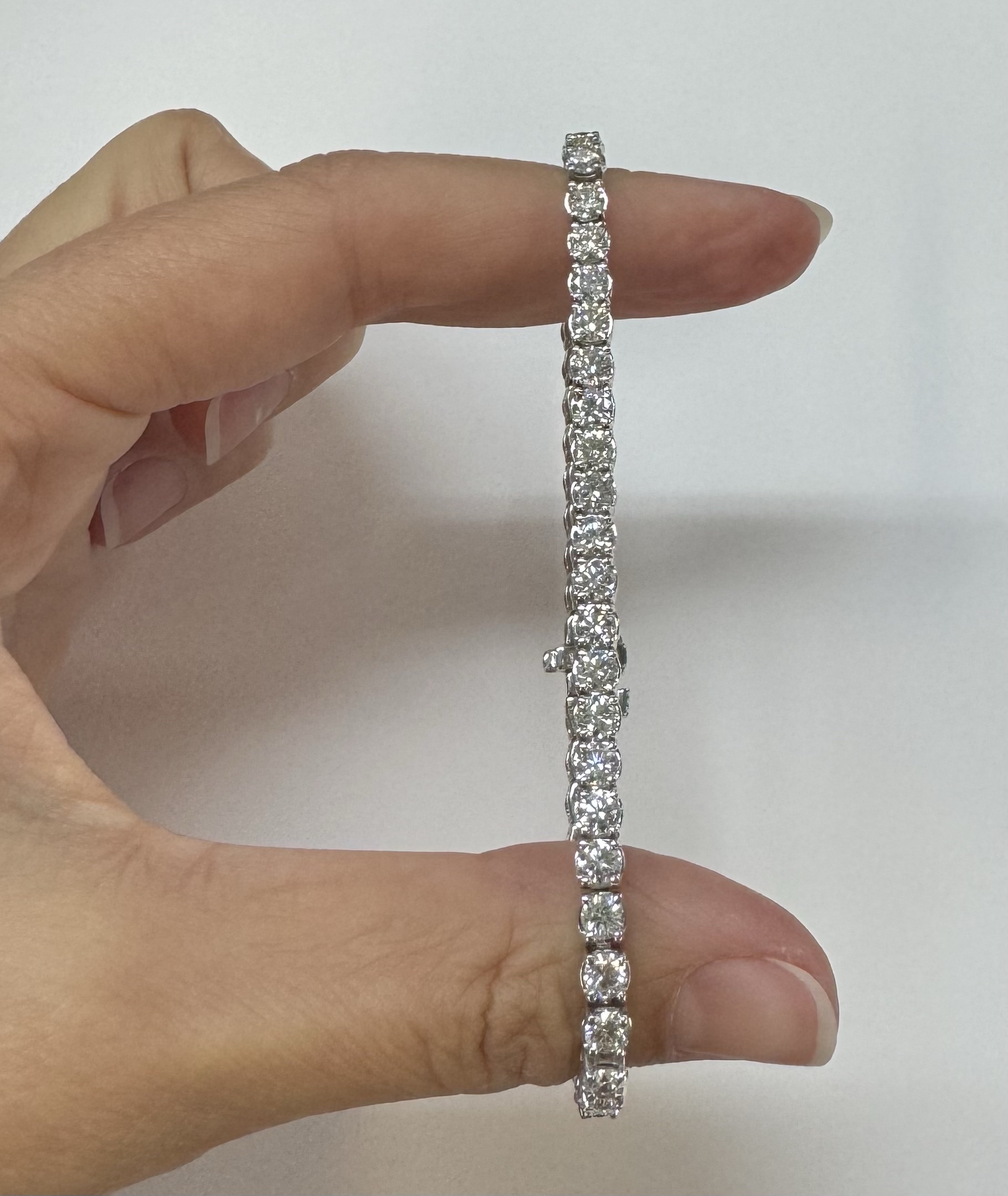 14k White Gold Genuine 7.19 Carat Round Brilliant Cut Diamond Tennis Bracelet - Image 3