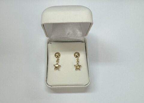 18k Yellow Gold Star Dangle Stud Earrings