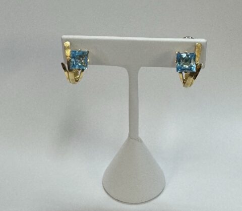 18k Yellow Gold Genuine Blue Topaz Post & Clip Earrings
