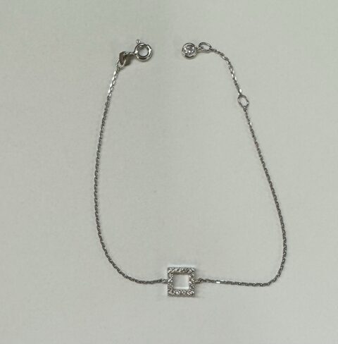 18k White Gold Open Square CZ Accented Bracelet