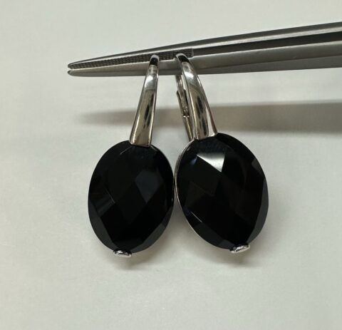 18k White Gold Genuine Onyx Lever Back Dangle Earrings