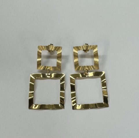 18k Yellow Gold Open Square Dangle Stud Earrings