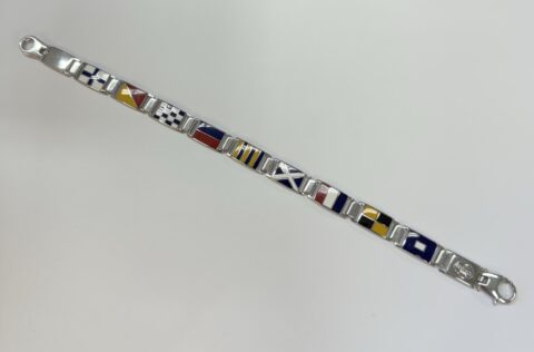 18k White Gold Enameled Flag Link Bracelet