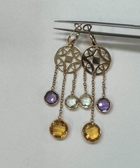 18k Rose Gold Genuine Gemstone Dangle Earrings