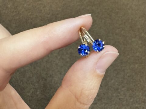 14k Yellow Gold Genuine Sapphire Lever Back Dangle Earrings