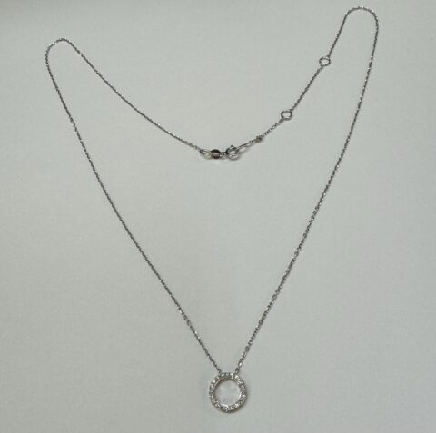 14k White Gold Genuine .14 Cttw Diamond Open Circle Pendant