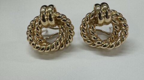 18k Yellow Gold Open Knot Rope Style Post & Clip Earrings