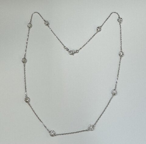 14k White Gold 10 Stone Genuine 2.45 Cttw Bezel Set Round Brilliant Cut Diamond By The Yard Necklace