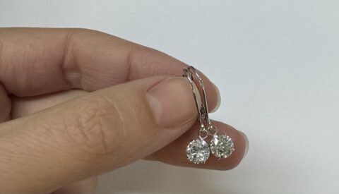 14k White Gold Genuine 1.45 Cttw Round Brilliant Cut Diamond Lever Back Dangle