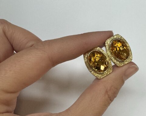 18k Yellow Gold Bezel Set Genuine Citrine Post & Clip Earrings