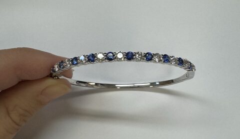 14k White Gold Genuine 1.50
Cttw Sapphire & 1.39 Cttw Diamond Bangle Bracelet