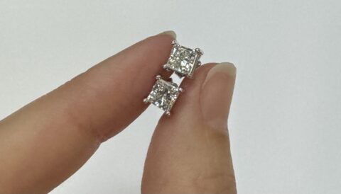 14k White Gold 1.50 Cttw Lab Grown Princess Cut Diamond Stud Earrings