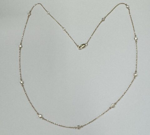 14k Yellow Gold 10 Stone Genuine 1/2 Cttw Round Brilliant Cut Diamond By The Yard Necklace