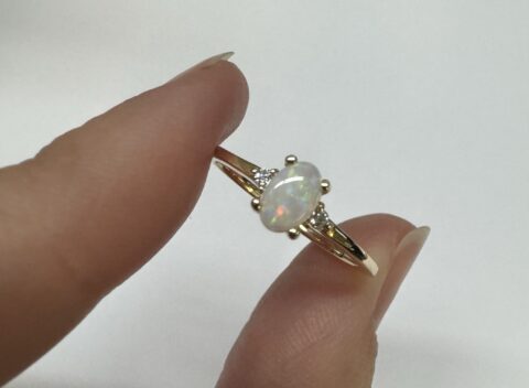 14k Yellow Gold Genuine .38 Cttw Opal & Diamond Ring