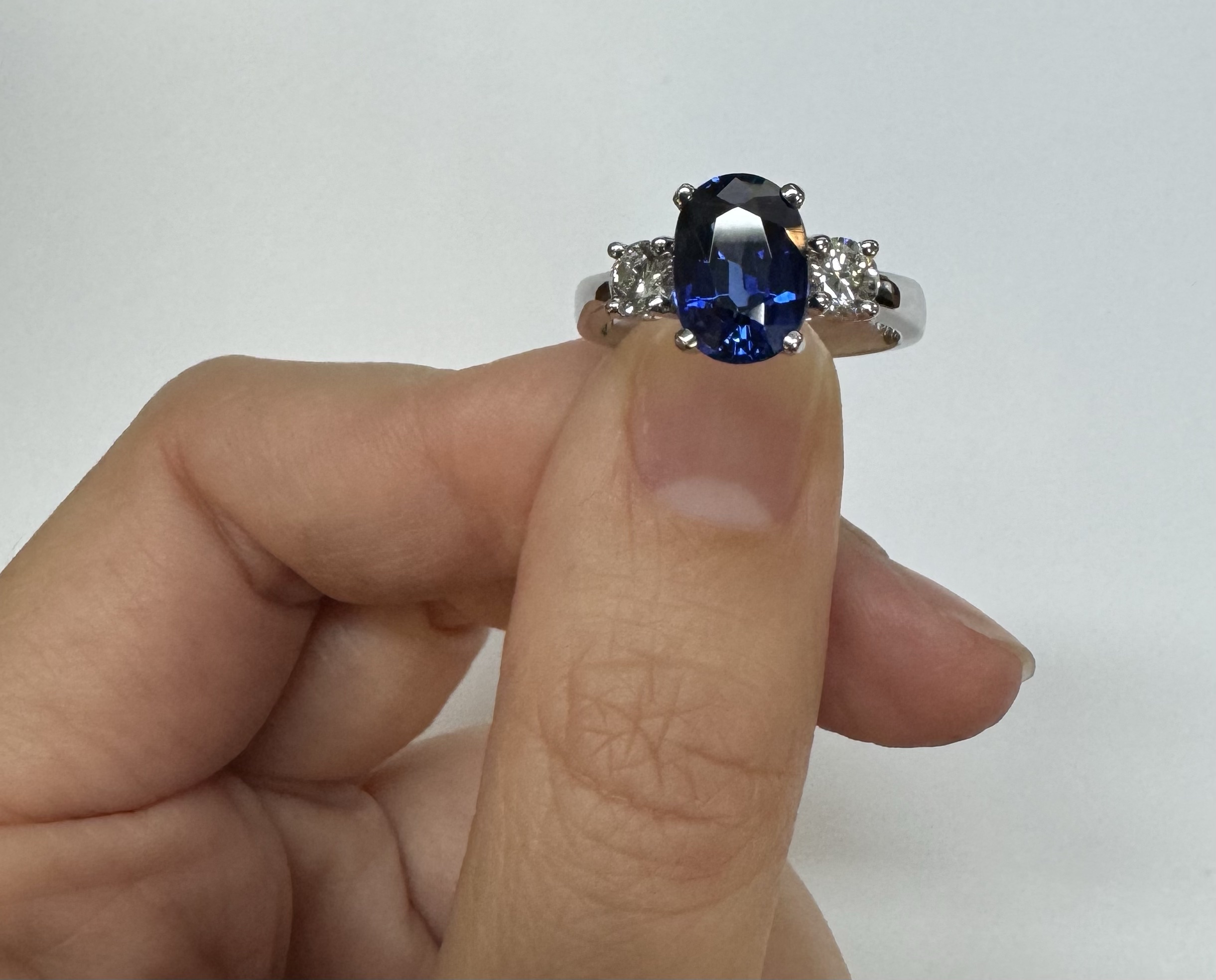 14k White Gold 3.00 Carat Genuine Sapphire & Diamond Ring - Image 2