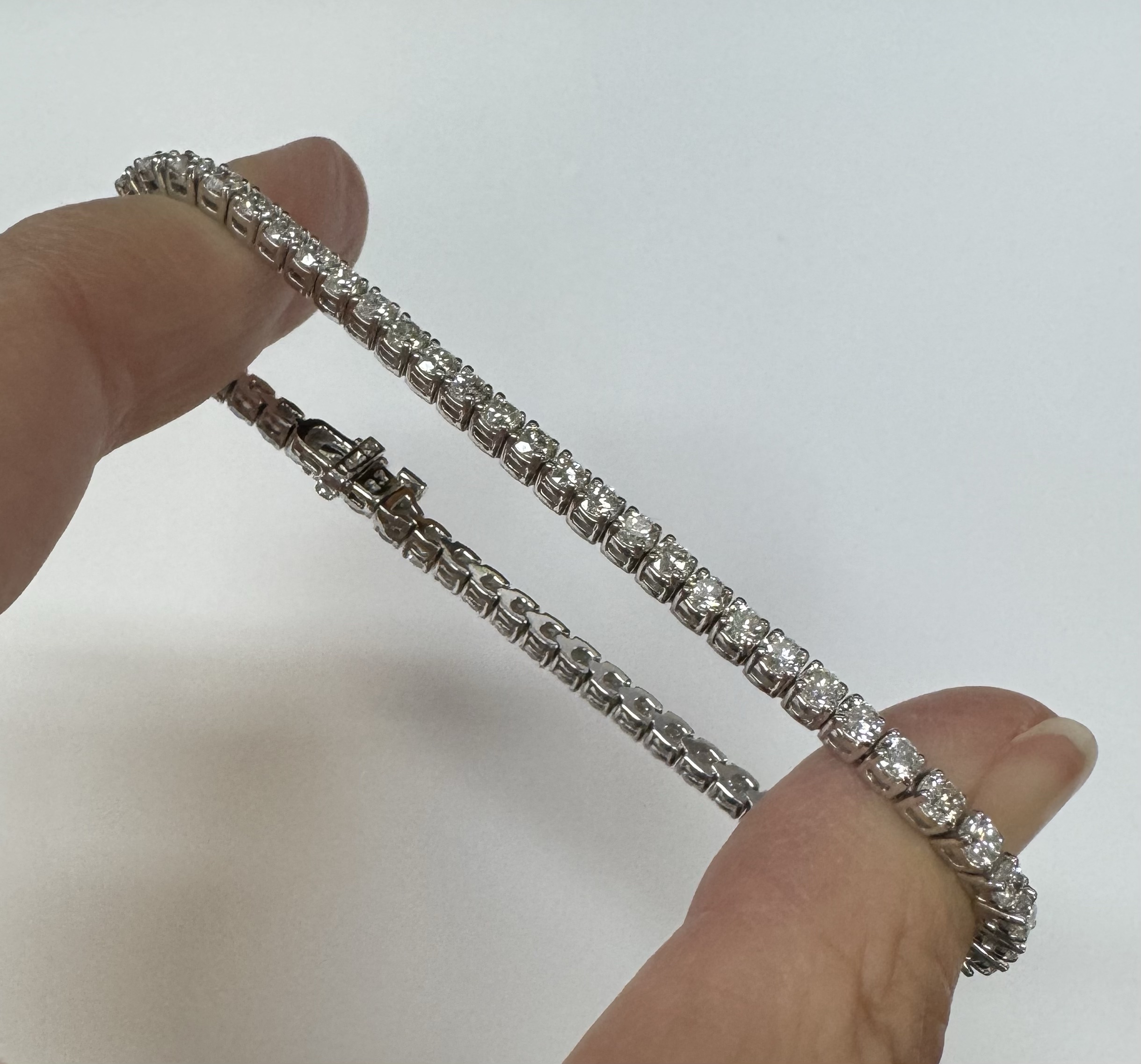 14k White Gold Genuine 5.15 Cttw Round Brilliant Cut Diamond Bracelet - Image 29