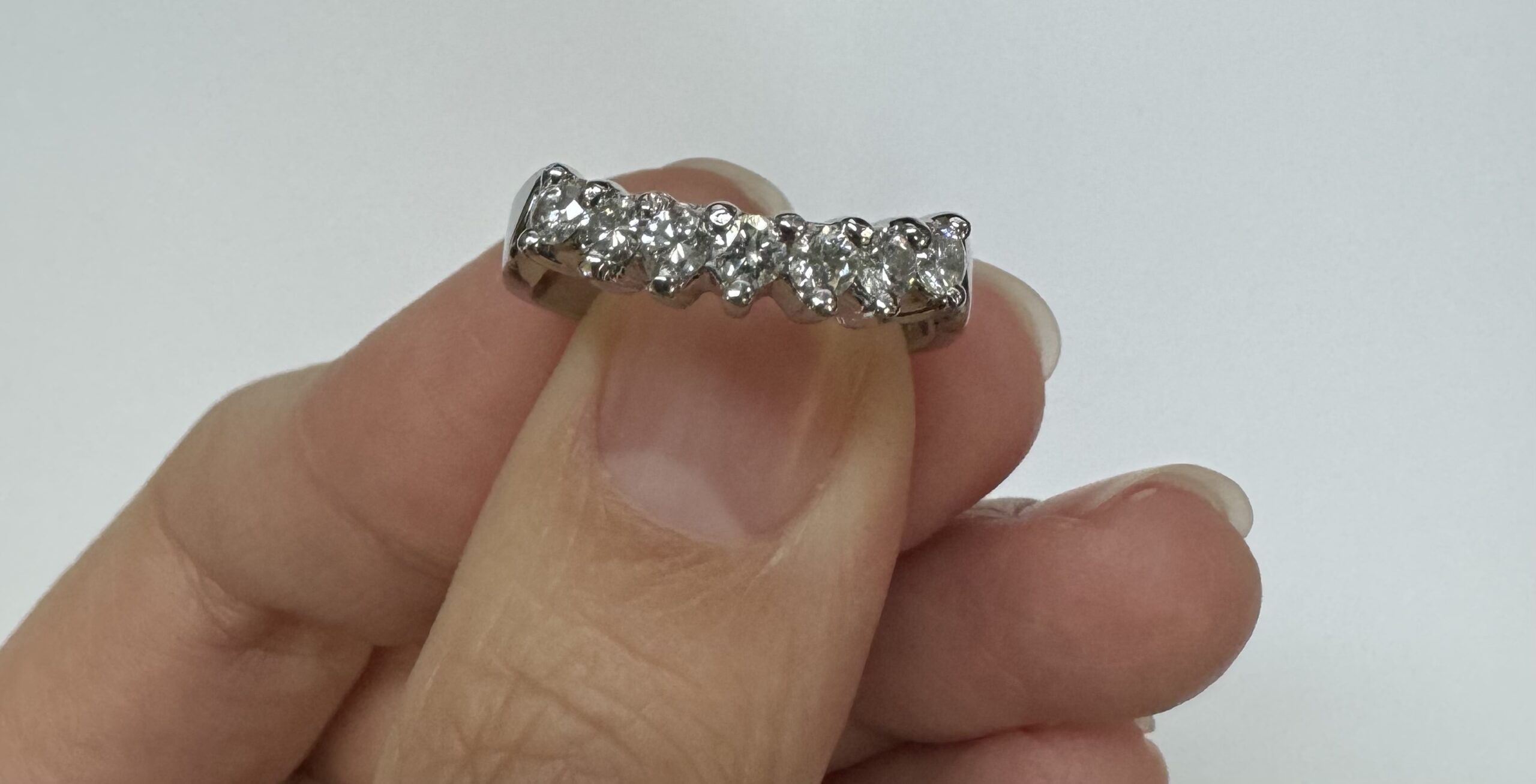 Platinum 7 Stone Curved Prong Set Genuine 1/2 Cttw Diamond Band - Image 5