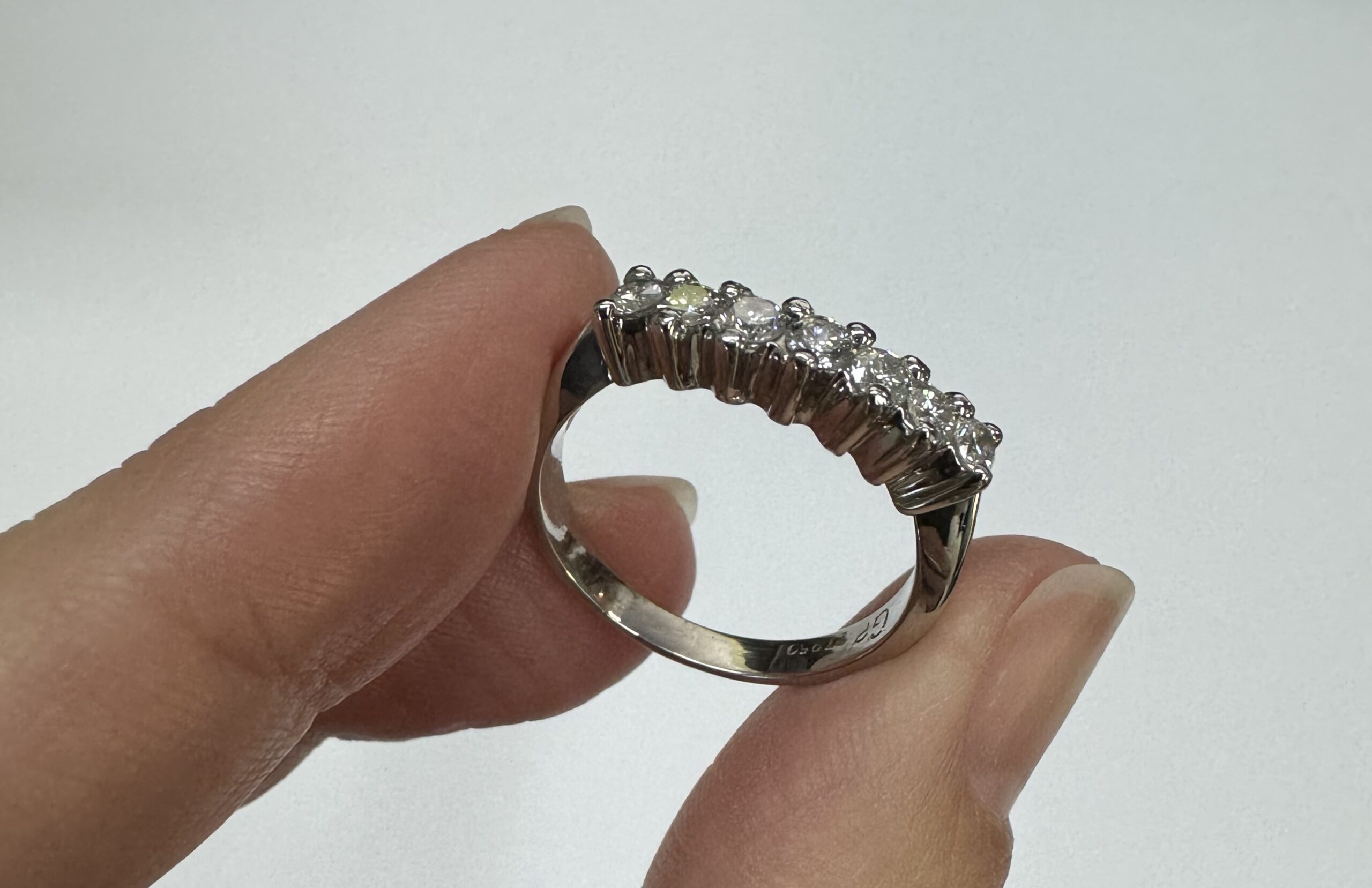 Platinum 7 Stone Curved Prong Set Genuine 1/2 Cttw Diamond Band - Image 14