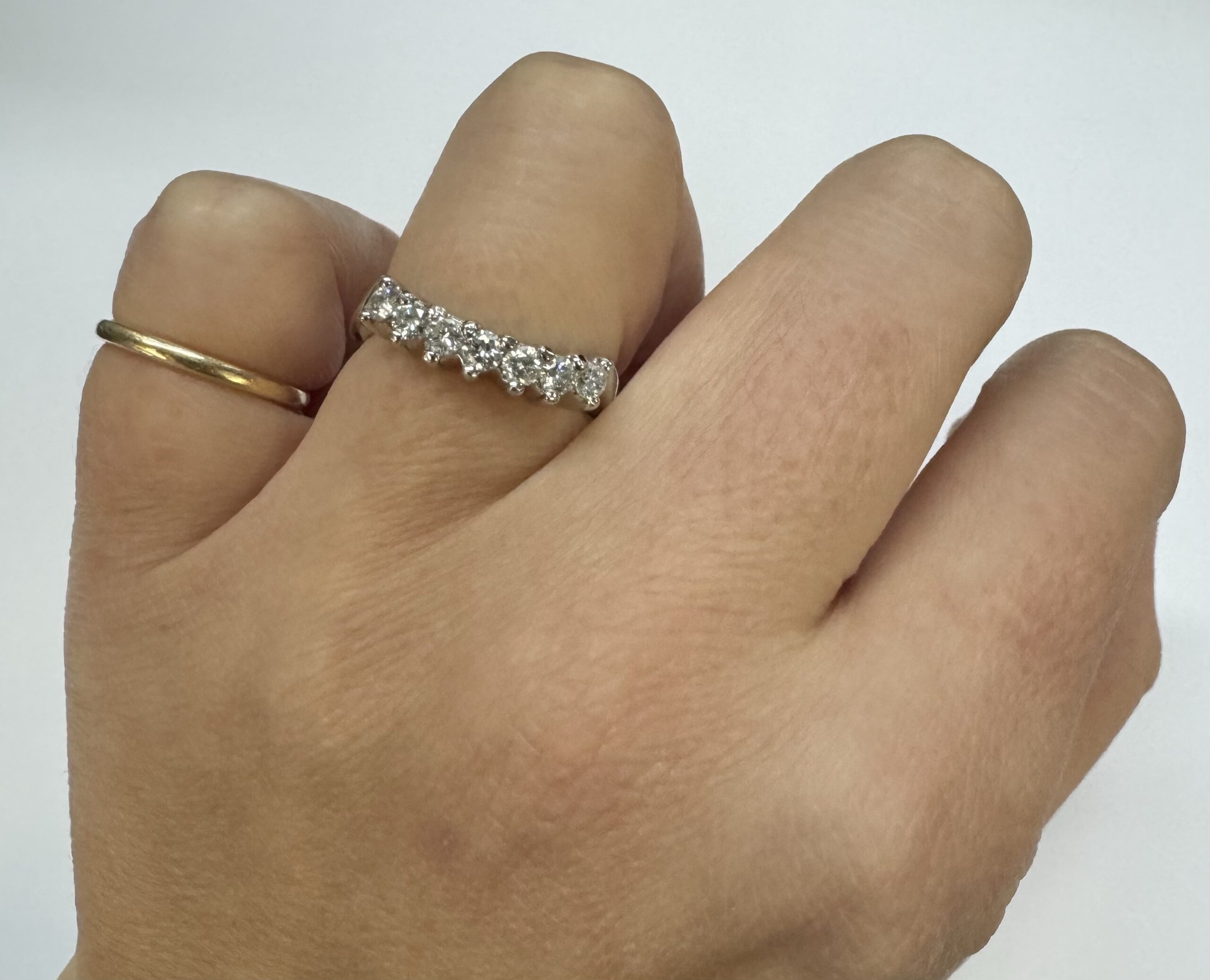 Platinum 7 Stone Curved Prong Set Genuine 1/2 Cttw Diamond Band - Image 19