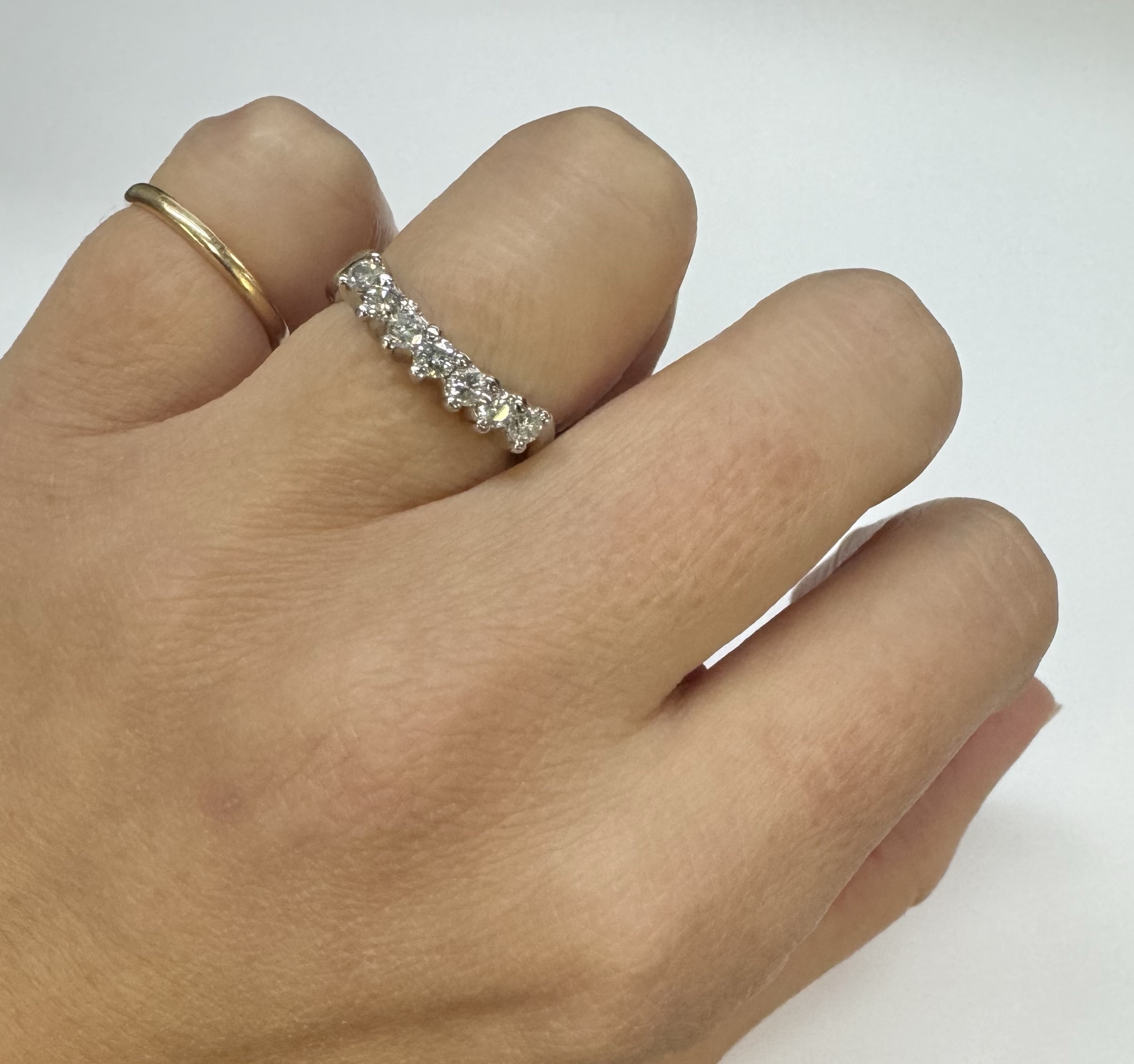 Platinum 7 Stone Curved Prong Set Genuine 1/2 Cttw Diamond Band - Image 24