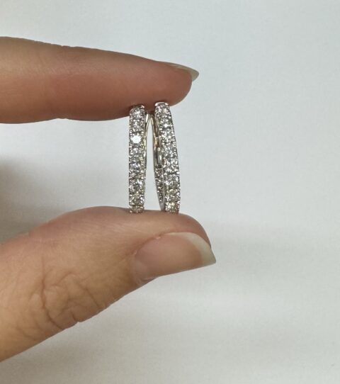 14k White Gold Genuine 1.03 Cttw Round Brilliant Cut Diamond “Inside Out” Hoop Earrings