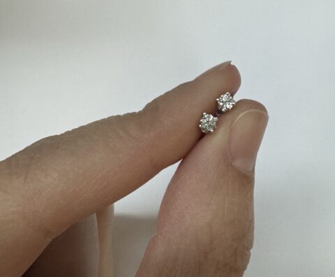 14k White Gold Genuine .10 Cttw Round Brilliant Cut Diamond Stud Earrings