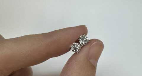 14k White Gold Genuine .96 Cttw Round Brilliant Cut Diamond Stud Earrings