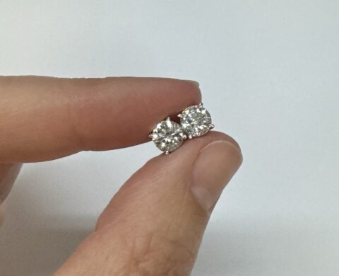 14k White Gold Genuine 1.42 Cttw Round Brilliant Cut Diamond Stud Earrings